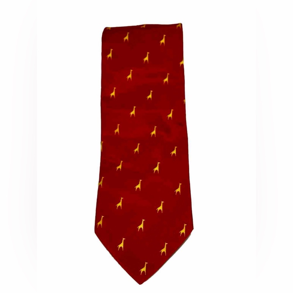 Salvatore Ferragamo Giraffe SIlk Necktie Tie Orange Yellow Silk Made in Italy